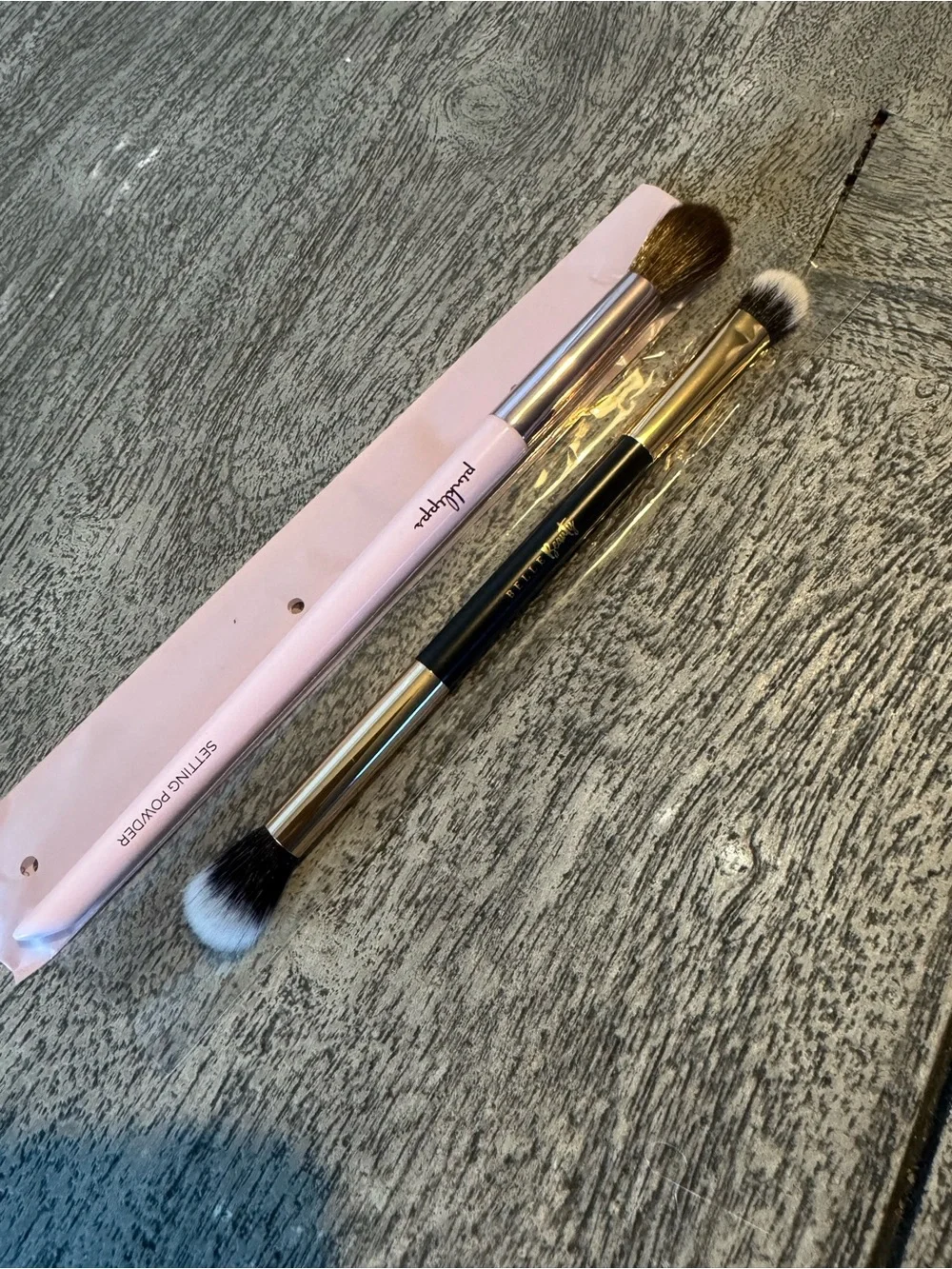 Dual-Ended Blending & Setting Powder Makeup Brush Set - Pink & Black